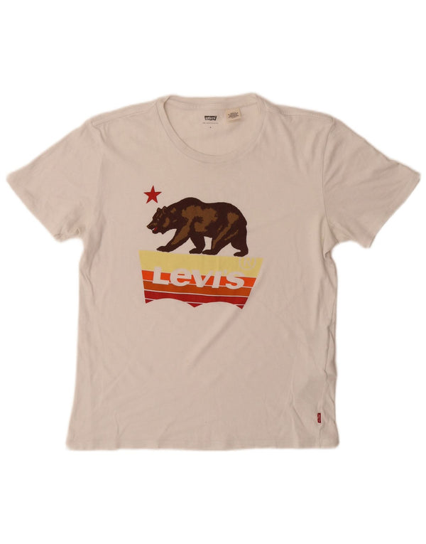 LEVI'S Camiseta gráfica para mujer Top UK 10 Small White Cotton