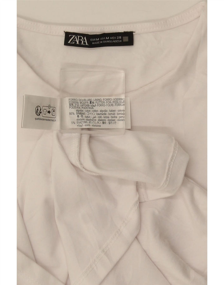Zara Mujer Top Manga Larga UK 42 Medio Algodón Blanco