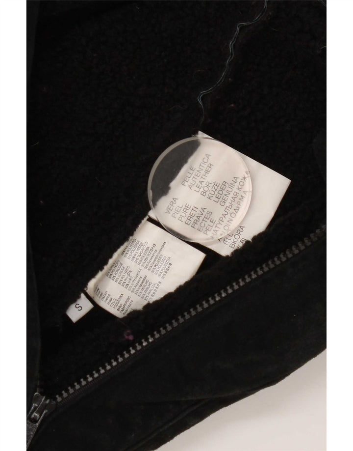 Vintage mujer Sherpa ante chaqueta Reino Unido 10 pequeño cuero negro