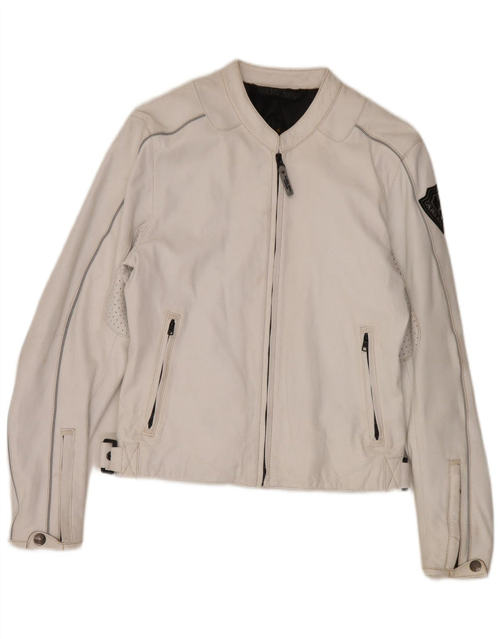 Arlen Ness Chaqueta motera de cuero para mujer UK 18 XL Cuero blanco roto