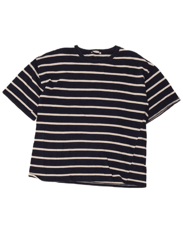Zara Mujer Camiseta Top ES 40 XL Algodón Rayas Azul Marino