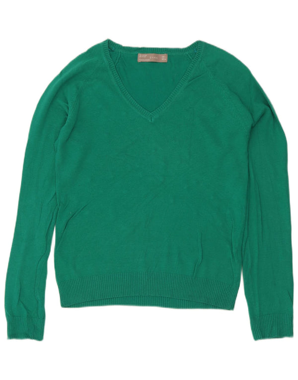 Zara - Jersey con cuello en V para mujer, talla 40, talla grande, algodón verde