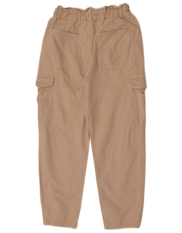 Zara Mujer Pantalones Cargo Cónicos De Cintura Alta EU 36 XS W26 L24 Algodón Beige
