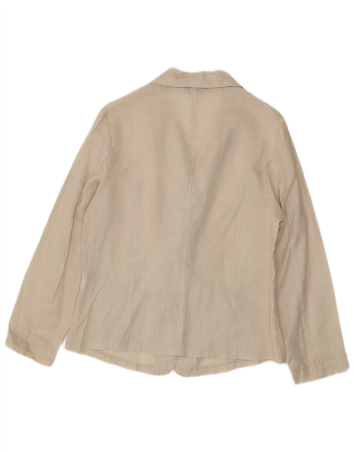 Vintage mujer camisa blusa Reino Unido 14 lino beige medio