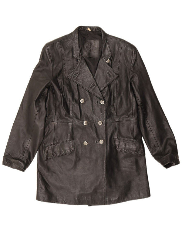 Vintage mujer cuero abrigo Reino Unido 18 XL cuero negro