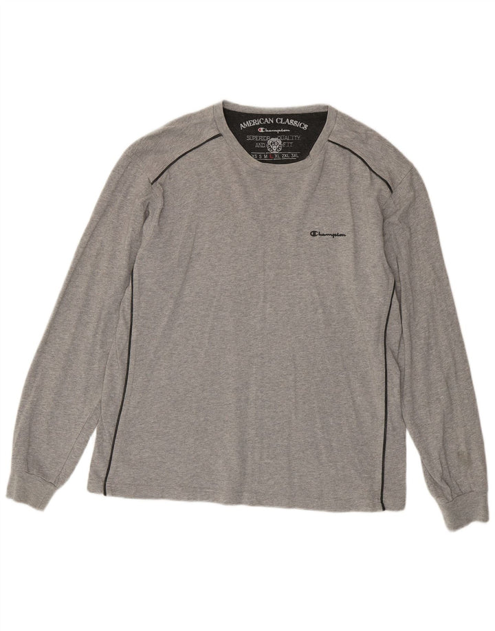 CHAMPION Camiseta de manga larga para hombre de algodón gris grande