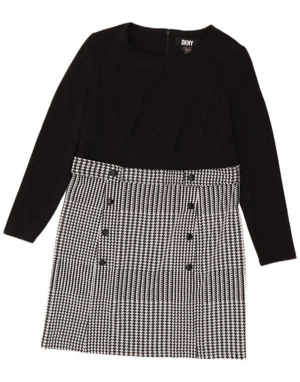 Dkny Vestido de manga larga para mujer US 14 XL Negro Houndstooth Classic