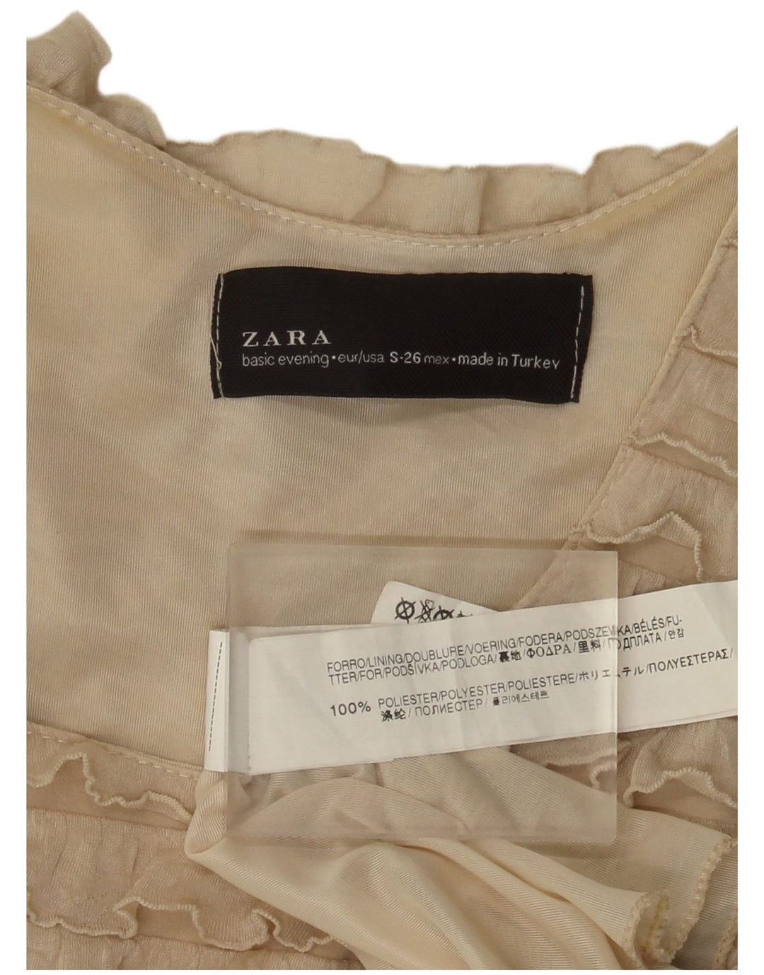 Zara Vestido Escalonado Sin Mangas para Mujer UK 8 Small Poliéster Beige