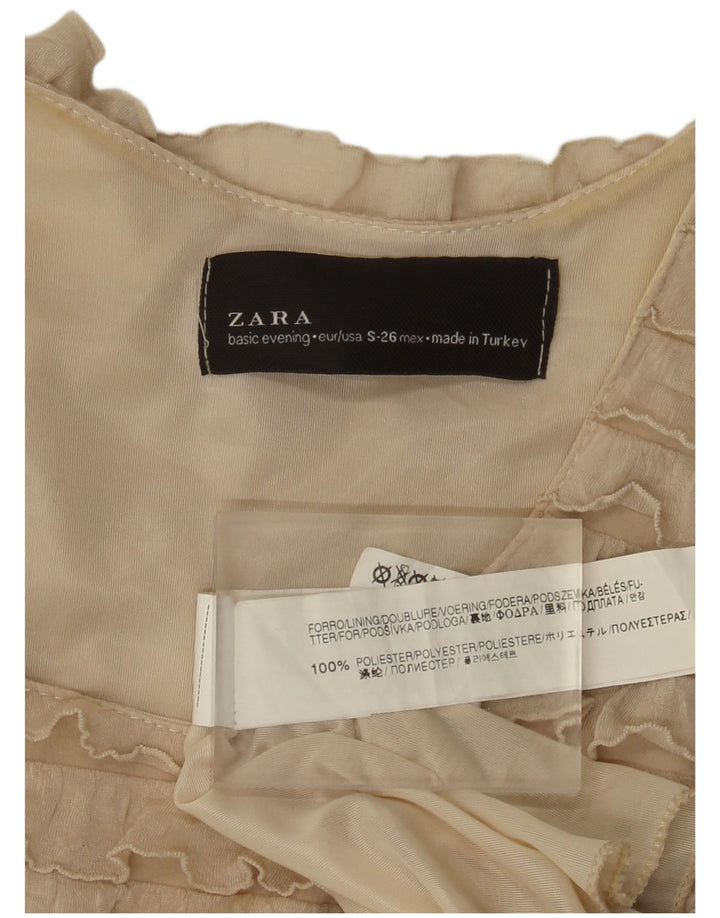 Zara Vestido Escalonado Sin Mangas para Mujer UK 8 Small Poliéster Beige