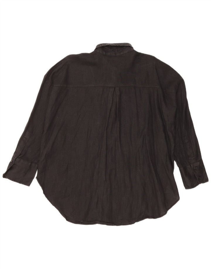 Zara Mujer Camisa Extragrande UK 44 Mediana Lino Negro