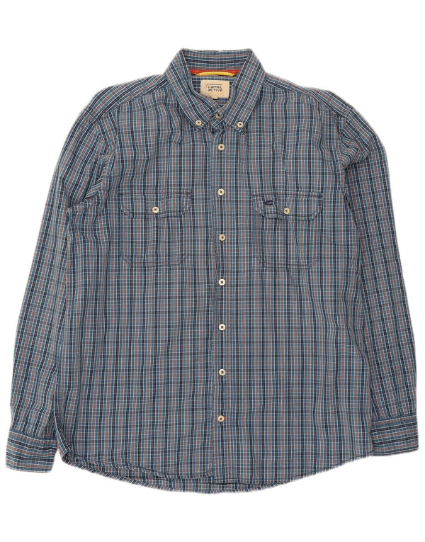 Camel Active - Camisa para hombre (algodón a cuadros, color azul marino)
