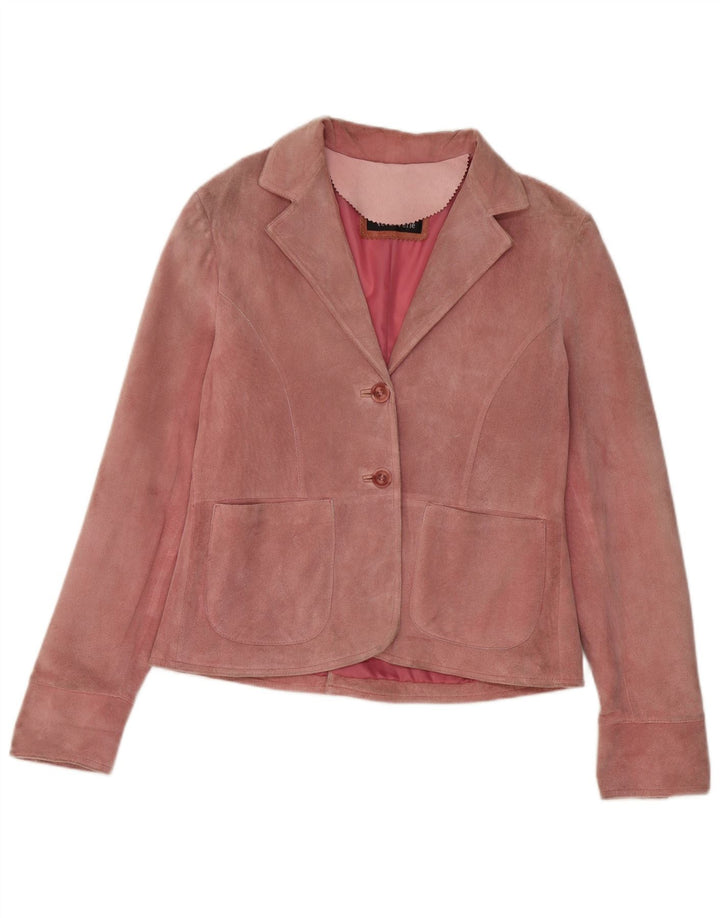 VINTAGE Chaqueta Blazer de ante de 2 botones para mujer IT 46 Cuero rosa grande