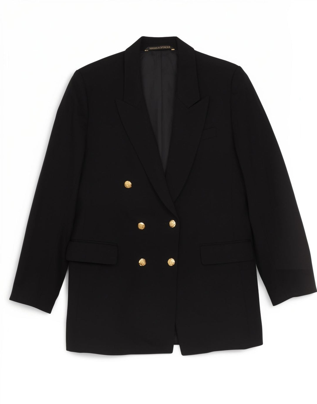 Marks & Spencer Chaqueta tipo blazer con doble botonadura para mujer Talla 14 Lana nueva negra