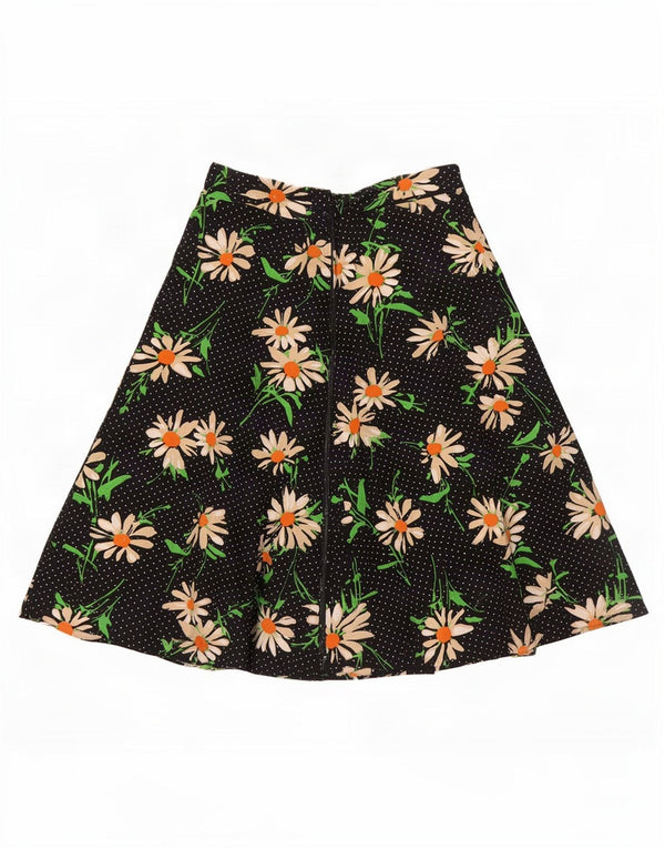 Vintage mujer A-Line falda IT 42 Medio W28 Negro Floral