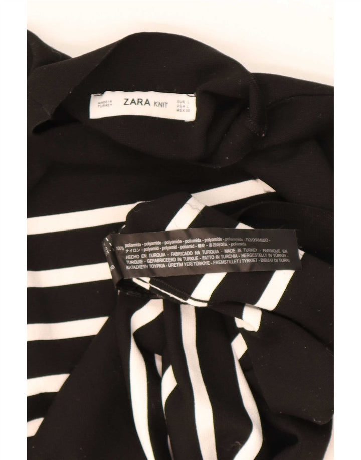 Zara Mujer Top Manga Larga UK 44 Grande Poliamida A Rayas Negras