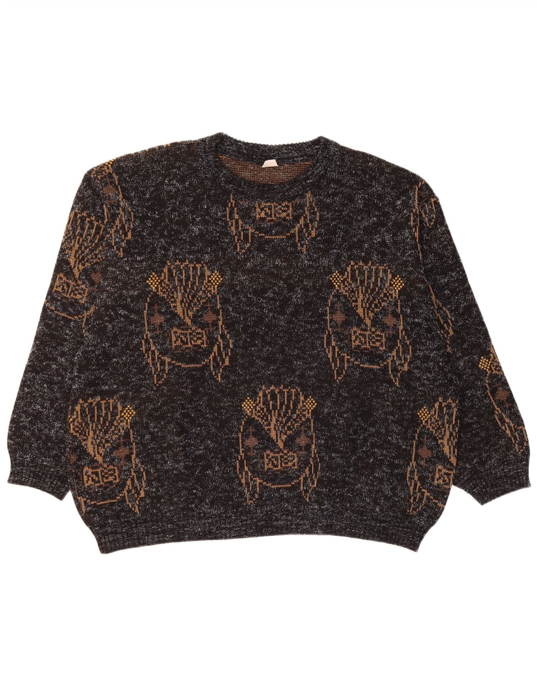 VINTAGE suéter gráfico de cuello redondo para mujer Reino Unido 18 XL negro moteado