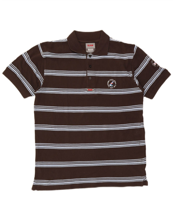 Slam Polo para hombre de algodón a rayas marrón grande