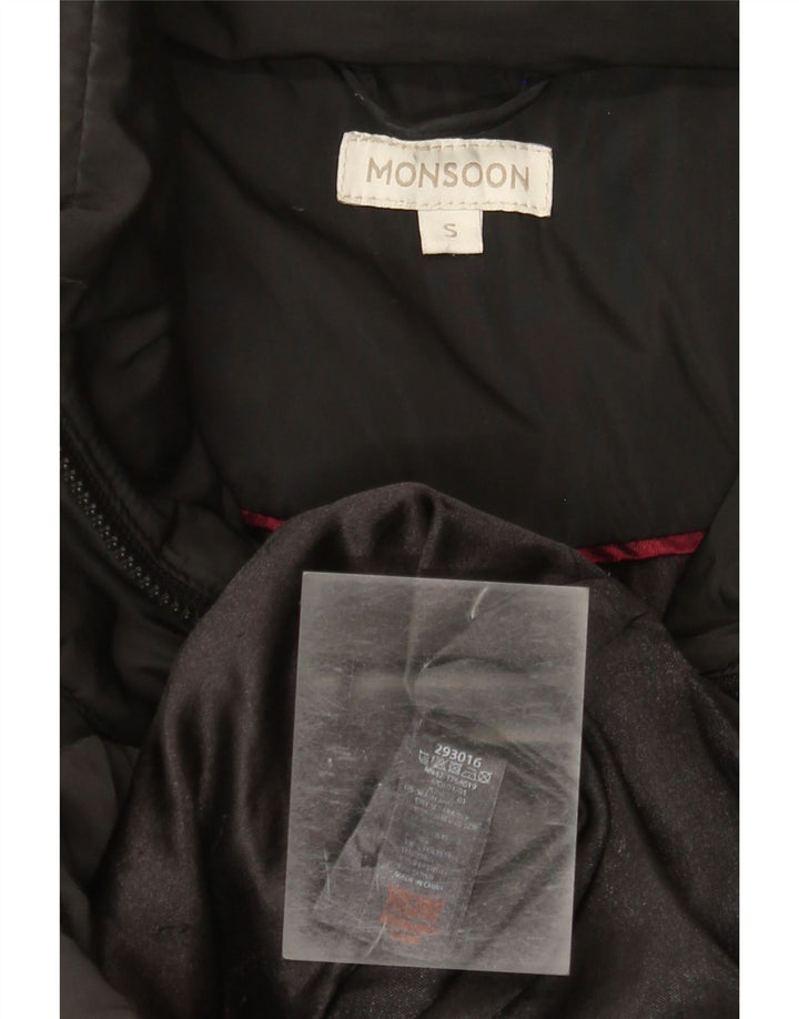 Monsoon Abrigo Largo Acolchado para Mujer UK 40 Small Poliéster Negro