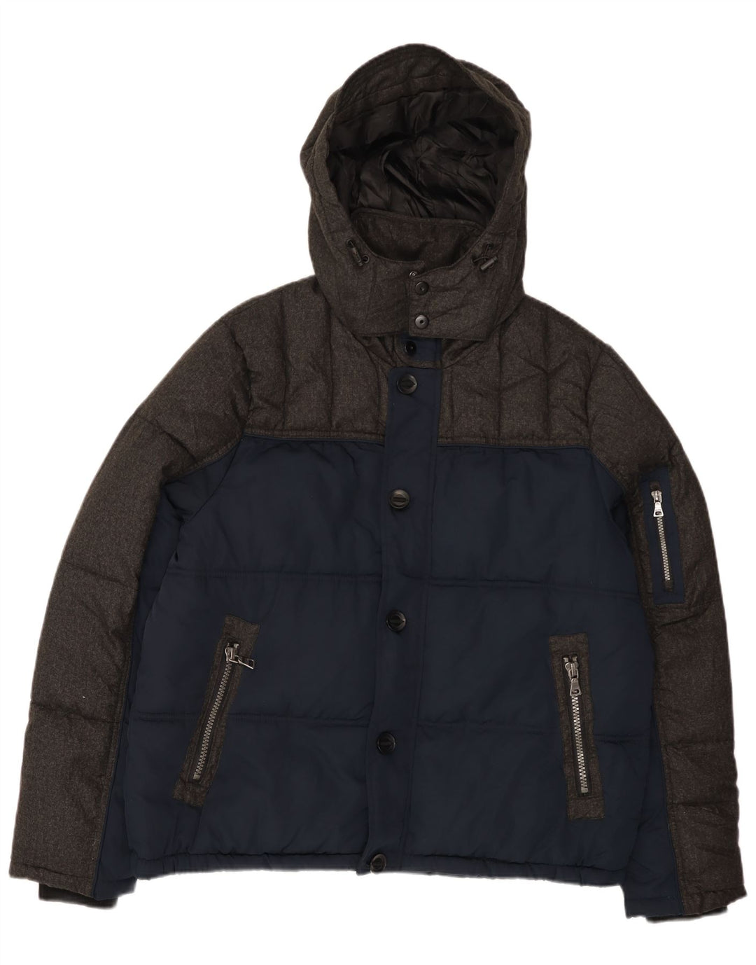 Angelo Litrico Chaqueta acolchada con capucha para hombre UK 42 XL Azul marino Colorblock