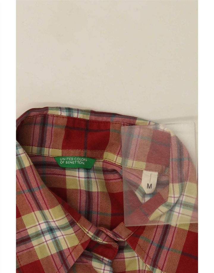 Camisa De Franela Militar Benetton Mujer ES 40 Mediano Cuadros Rojos