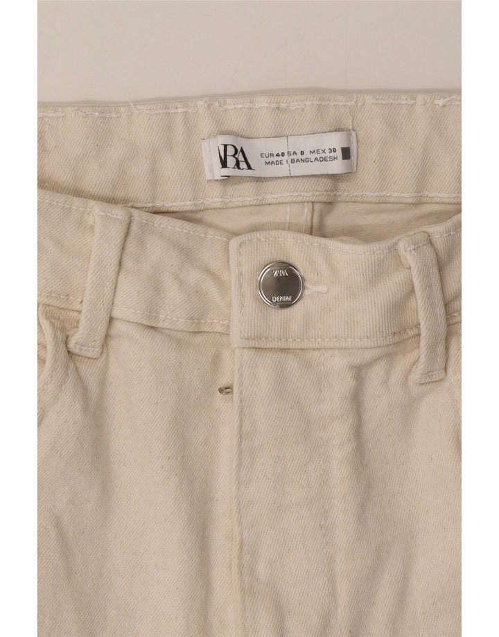 Zara Mujer Vaqueros Cropped EU 40 Mediano W30 L25 Algodón Beige