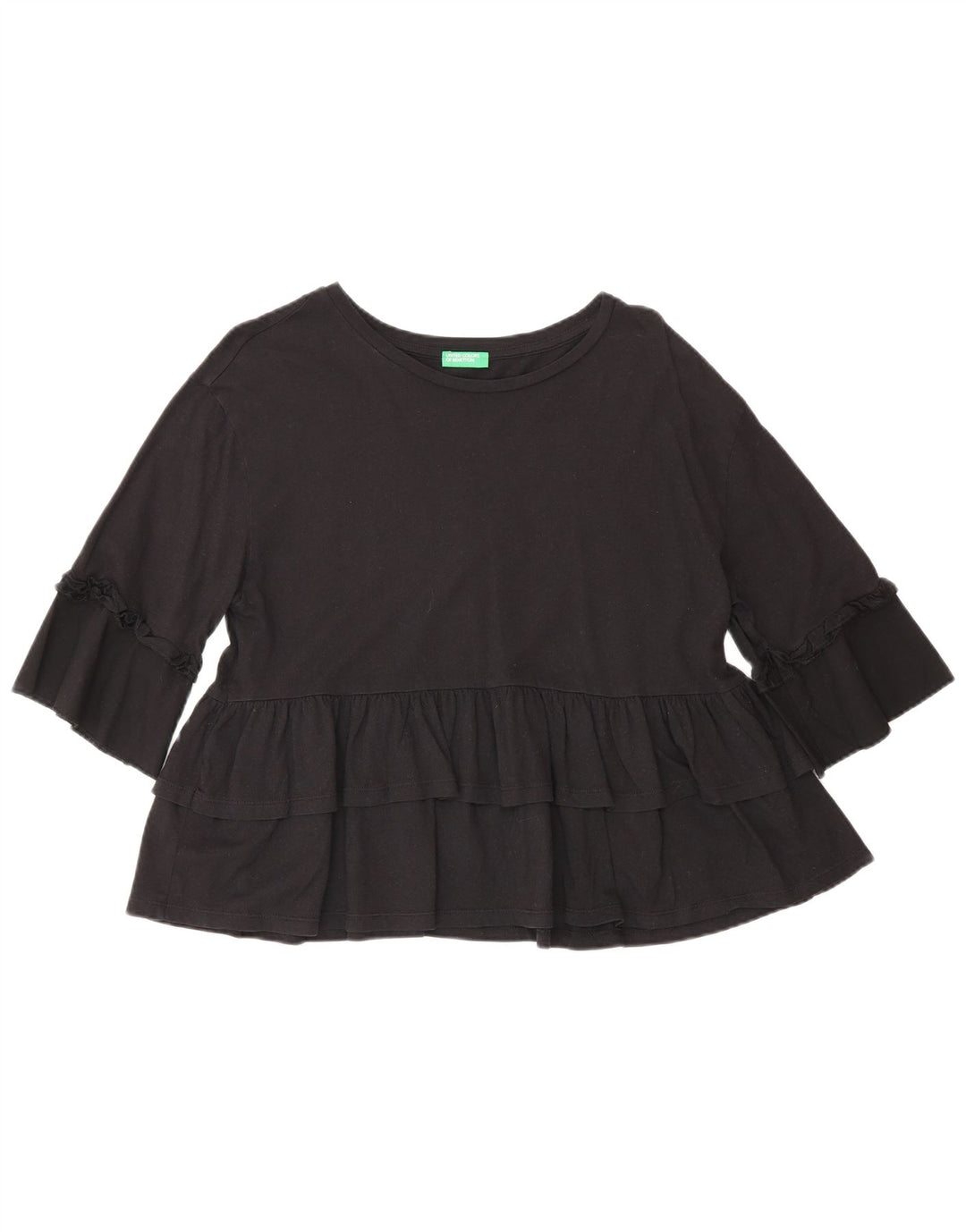 Benetton Blusa de manga 3/4 para mujer US 4 Small Negro