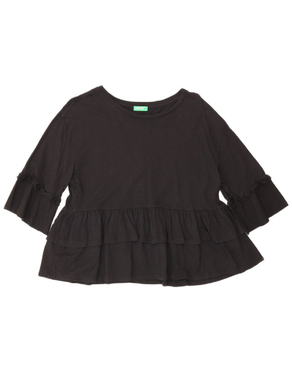 Benetton Blusa de manga 3/4 para mujer US 4 Small Negro