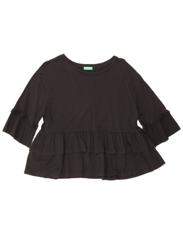 Benetton Blusa de manga 3/4 para mujer US 4 Small Negro