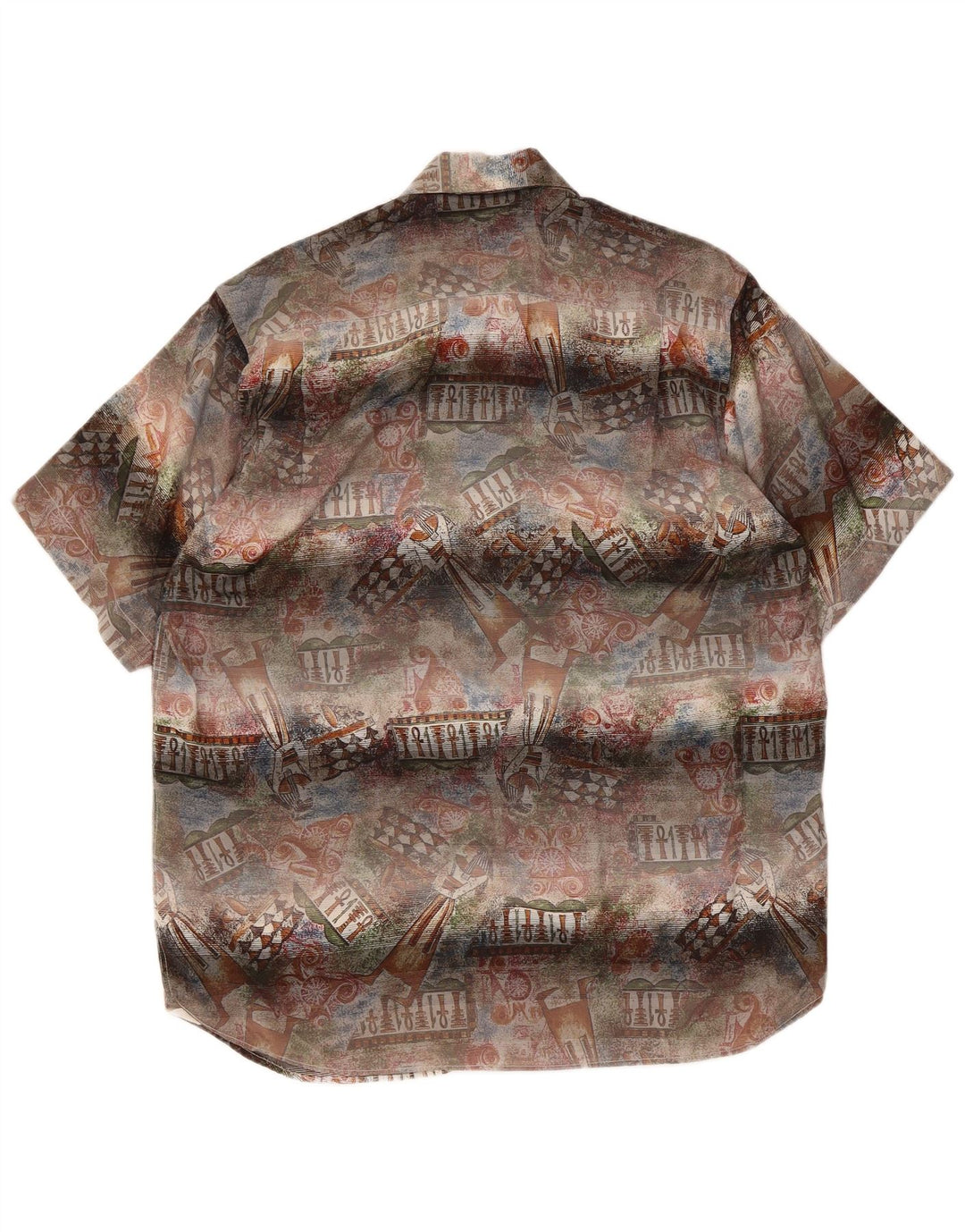 Vintage hombres manga corta patrón abstracto camisa medio multicolor