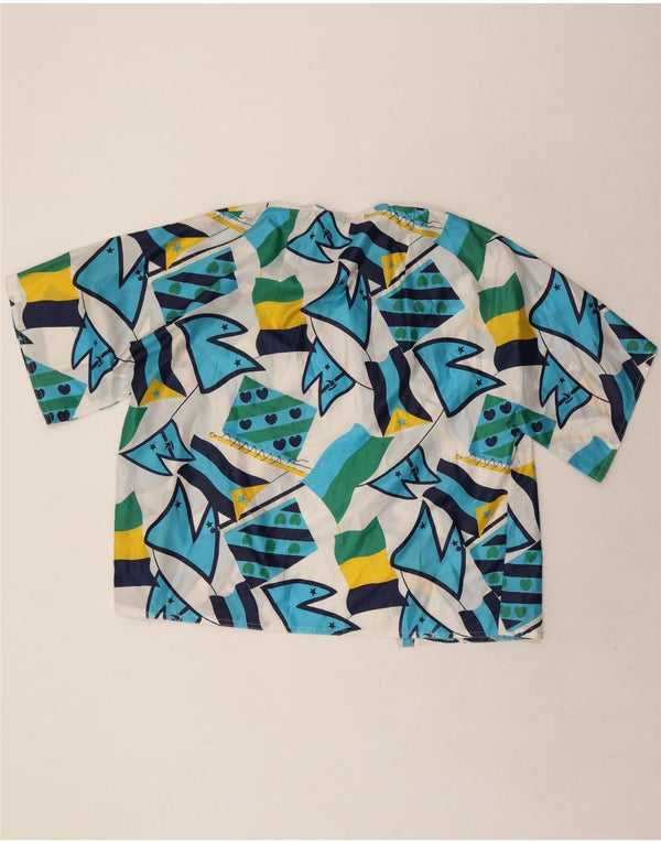 Vintage mujer manga corta camisa blusa Reino Unido 18 XL multicolor geométrico