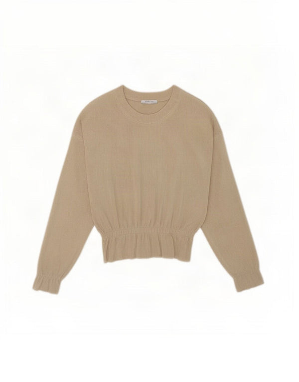 Zara Mujer Top Extragrande Manga Larga UK 10 Small Beige Poliéster