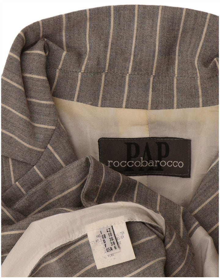 Roccobarocco Chaqueta tipo blazer de 4 botones para mujer UK 10 Small Grey Pinstripe