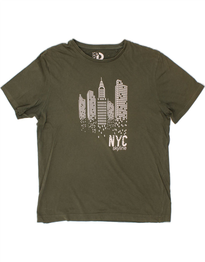 DACK'S Mens Graphic T-Shirt Top 2XL Khaki Cotton Vintage Dack's and Second-Hand Dack's from Messina Hembry 