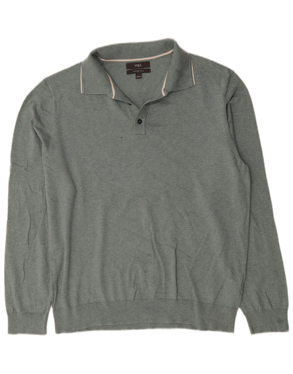 Marks & Spencer - Jersey de cuello polo para hombre, talla grande, algodón verde