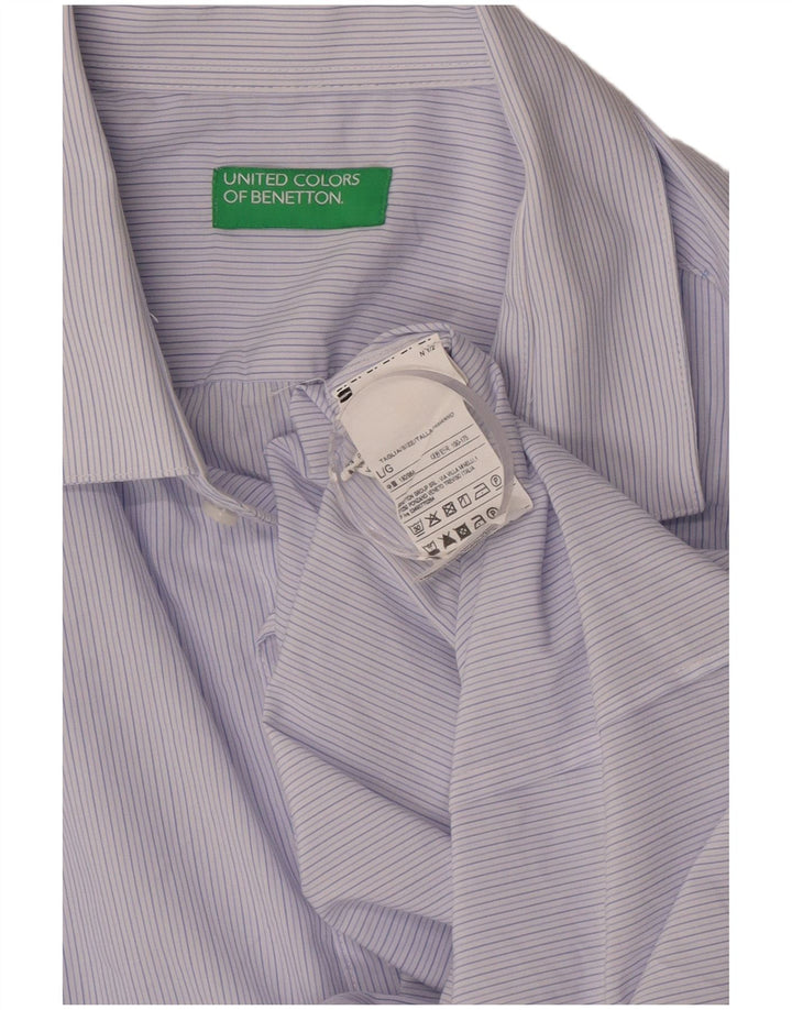 Camisa Benetton Hombre Large Azul Rayas Viscosa