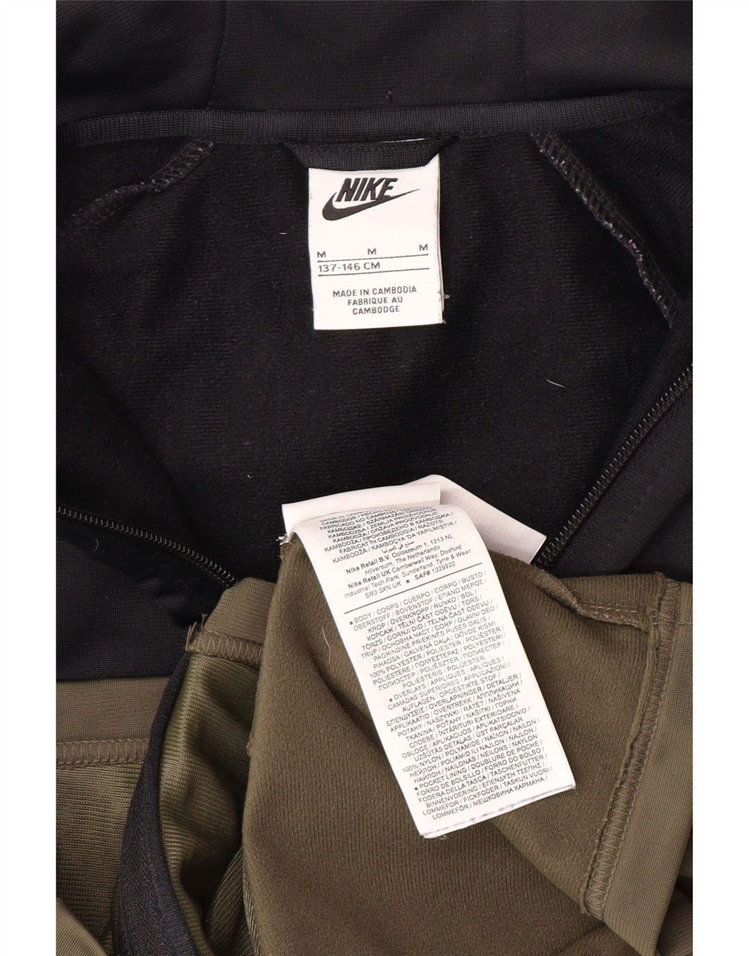 NIKE Sudadera con capucha y cremallera para niñas 10-11 años Mediano Caqui Colorblock