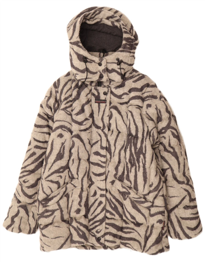 Luhta Abrigo acolchado con capucha para mujer UK 42 Lana con estampado animal gris medio