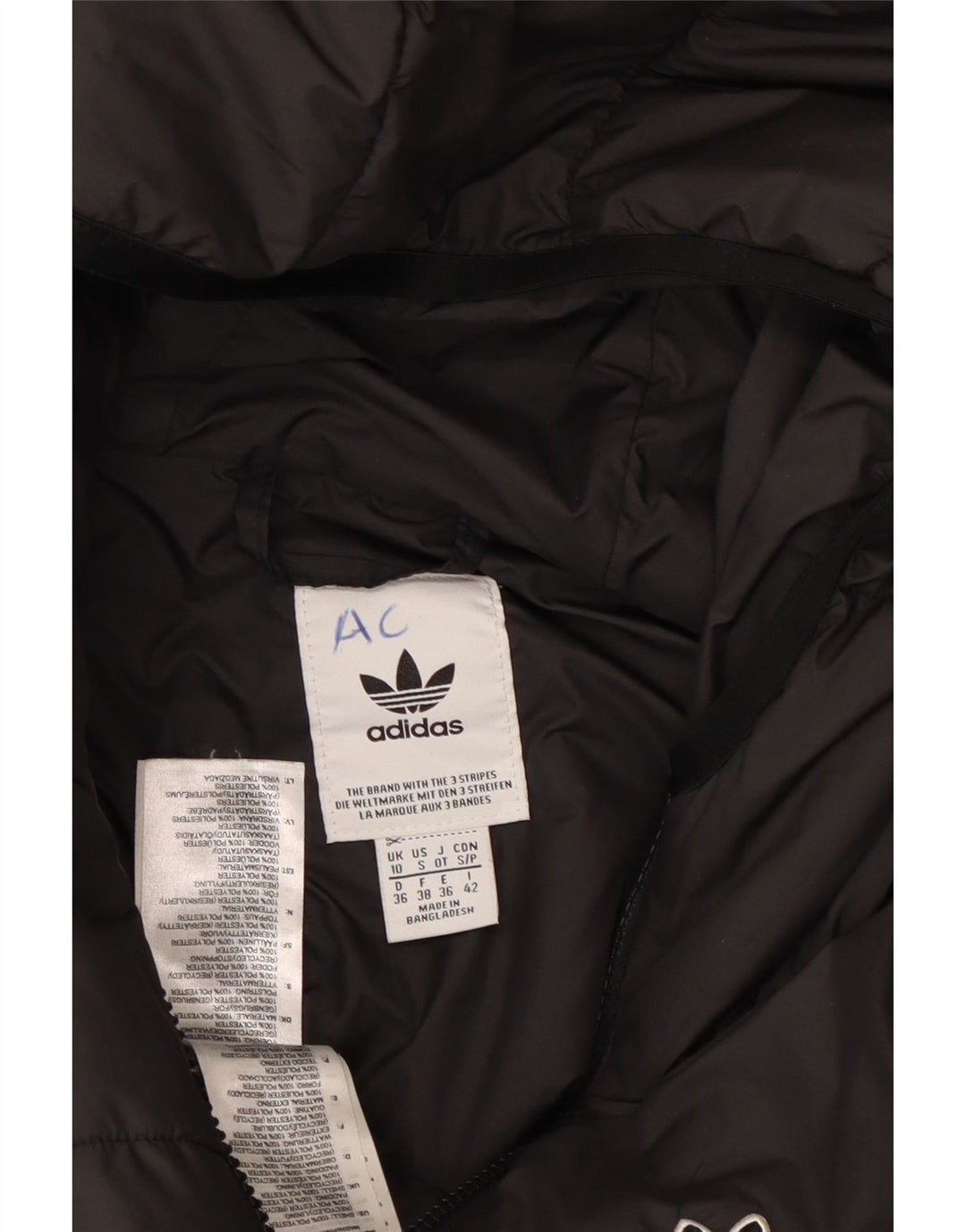 ADIDAS Chaqueta acolchada con capucha para mujer UK 10 Small Poliéster negro
