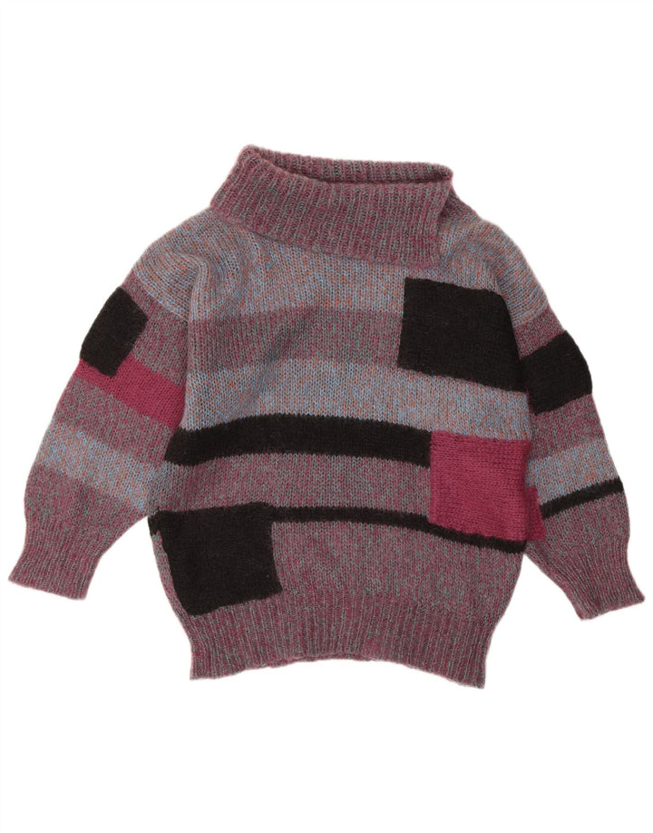 VINTAGE Mujer Roll Neck Jumper Suéter UK 18 XL Bloque de color púrpura