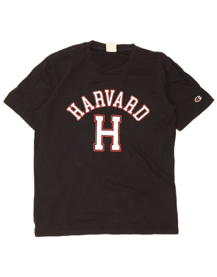 Champion Harvard Graphic Camiseta para hombre, talla mediana, algodón negro