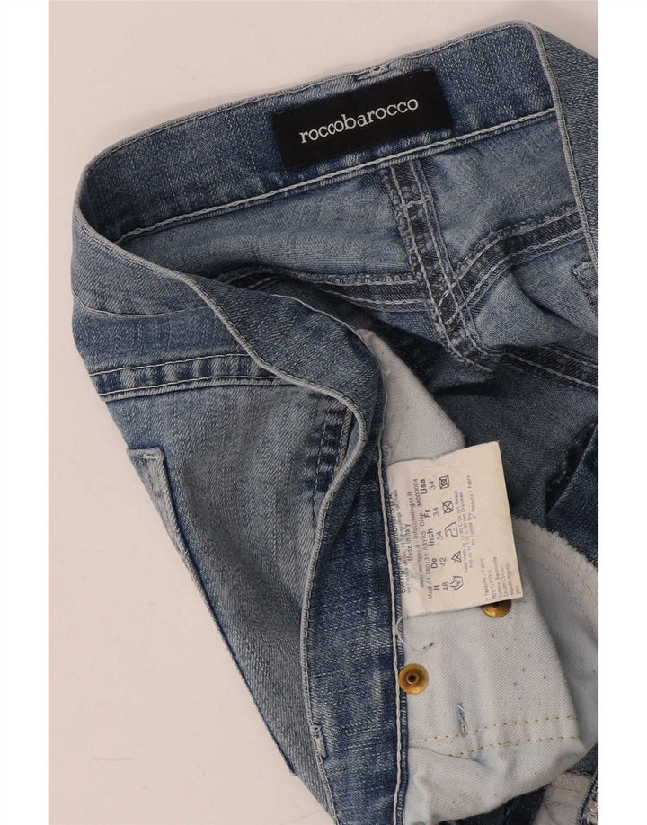 Roccobarocco Vaqueros Rectos Gráficos Mujer W34 L31 Algodón Azul
