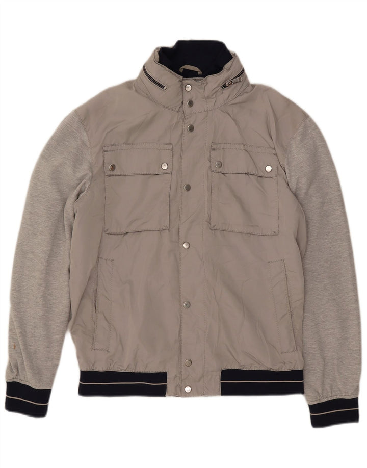 Zara Mens Chaqueta Bomber Con Capucha Reino Unido 40 Grande Gris