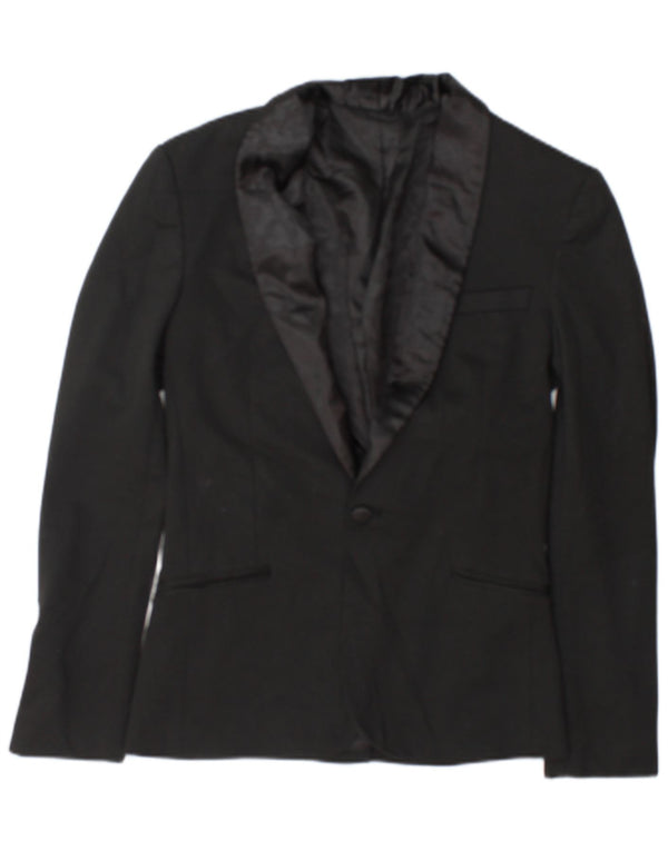 Zara Chaqueta tipo blazer con 1 botón para hombre UK 36 Small Poliéster negro