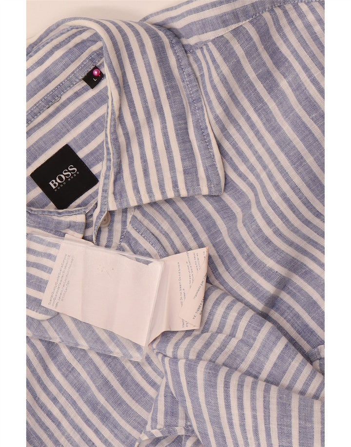 Camisa Hugo Boss Hombre Grande Lino Azul Rayas