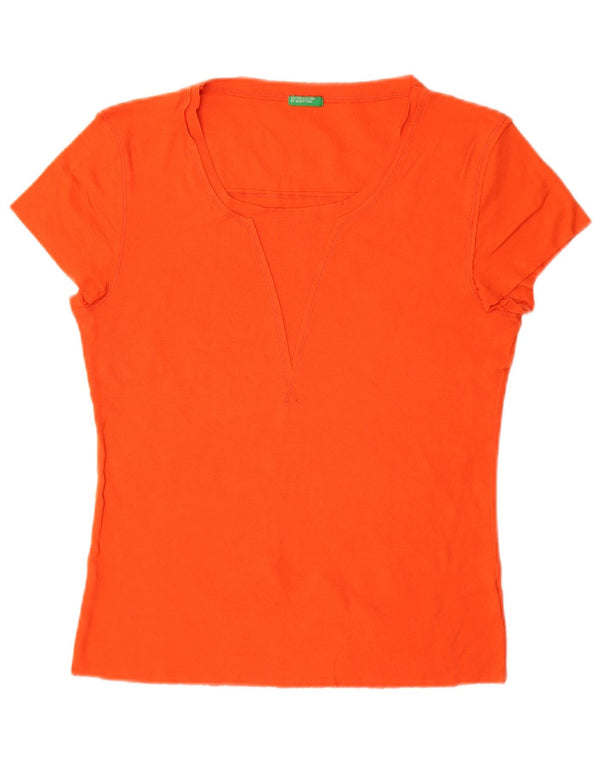 Benetton Camiseta Mujer UK 40 Large Naranja Algodón