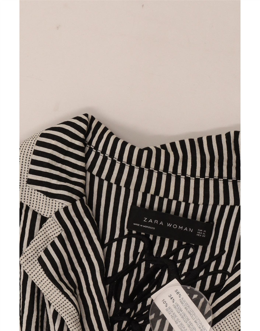 Zara Mujer Chaqueta Blazer De 1 Botón UK 40 XL Algodón A Rayas Negro