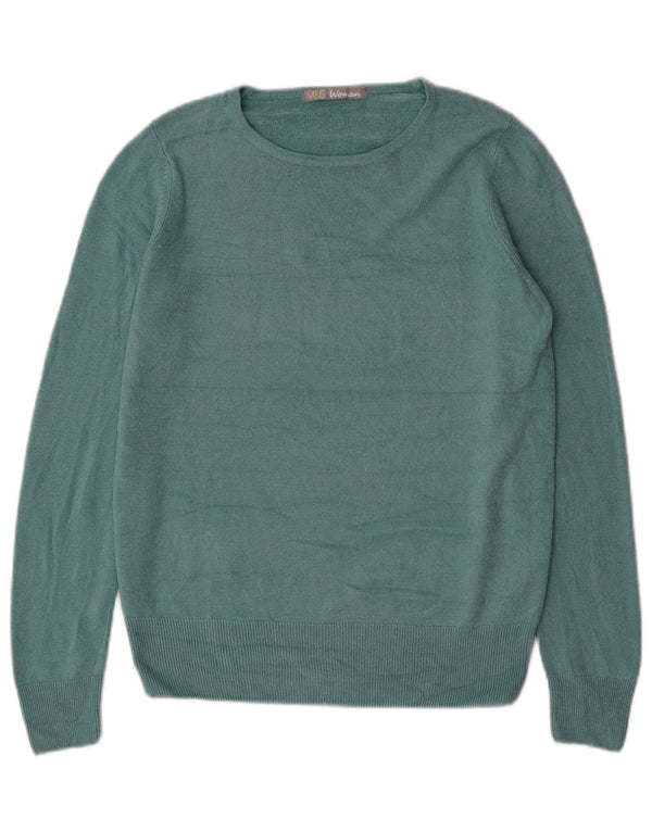 Marks & Spencer Suéter con Cuello Barco para Mujer UK 10 Pequeño Acrílico Azul
