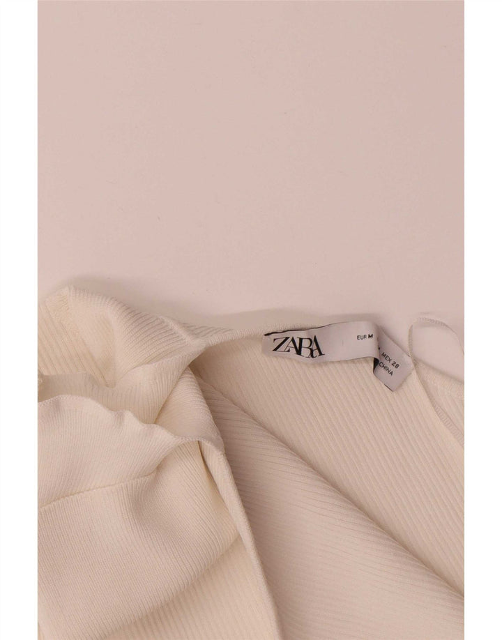 Zara Top corto de manga larga con un hombro para mujer, talla M, viscosa blanca
