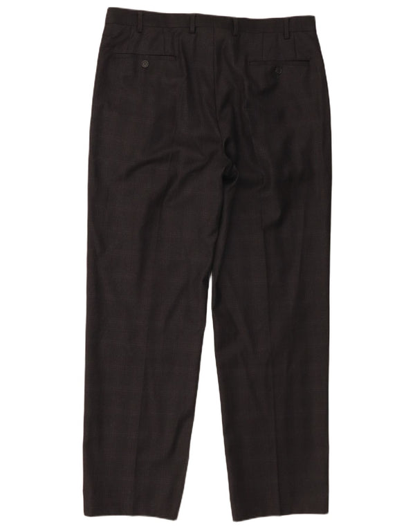 Marks & Spencer Pantalón de traje recto para hombre W36 L31 Lana virgen a cuadros grises