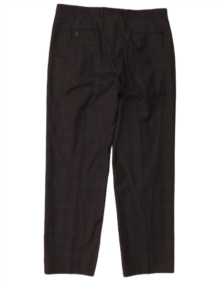 Marks & Spencer Pantalón de traje recto para hombre W36 L31 Lana virgen a cuadros grises